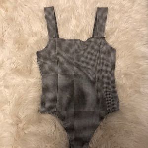 Navy and white checkered bodysuit